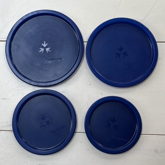 Tupperware Vintage One Touch - Set of 4 Nesting White Canisters Blue Seal - Picture 7 of 16